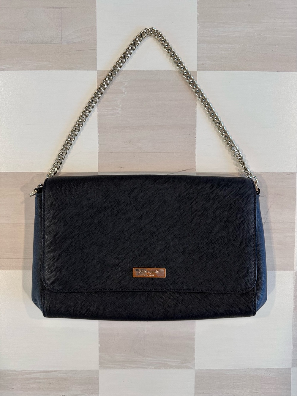 kate spade new york tilden place black saffiano leather flap shoulder bag purse